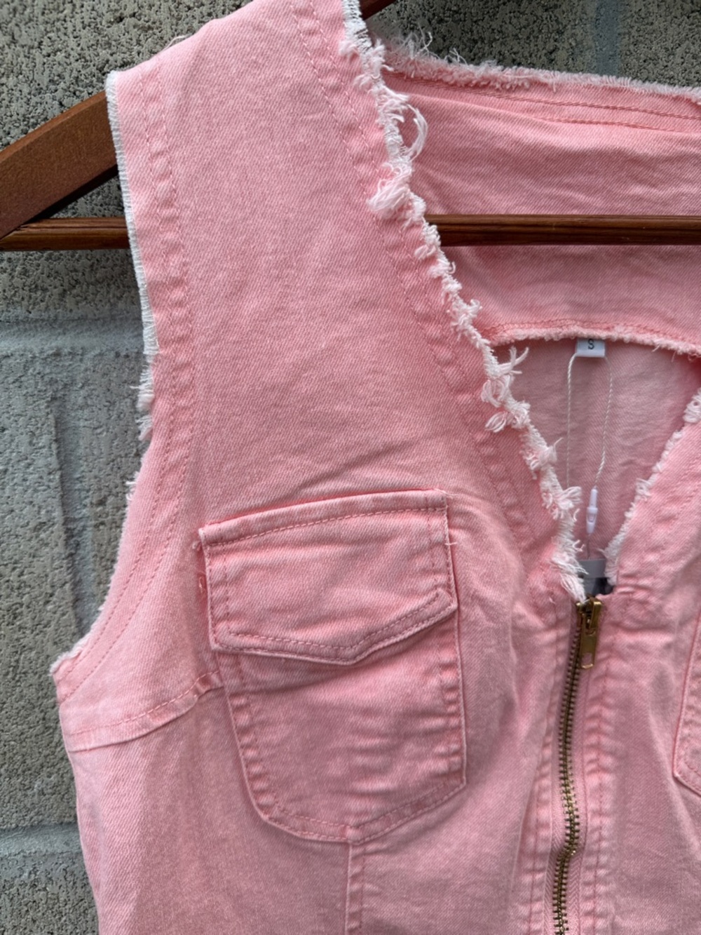 Sleeveless Pink Fringe Mini Dress with Front Zip - Picture 2 of 5